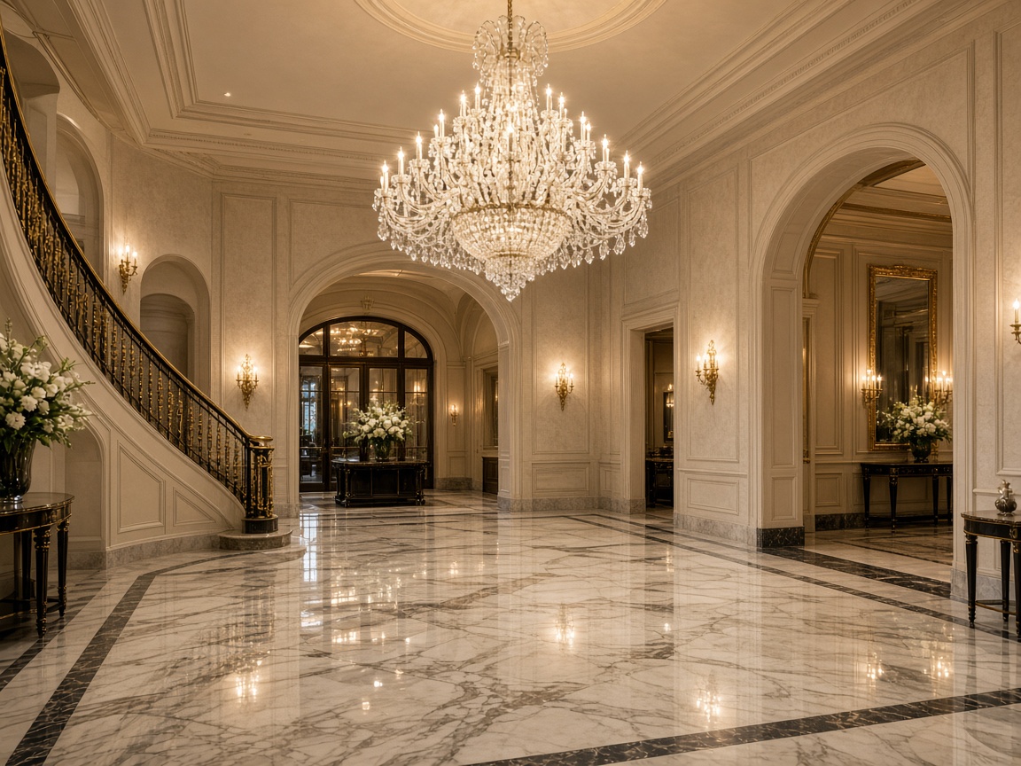 Elegant foyer entrance with marble and chandelier